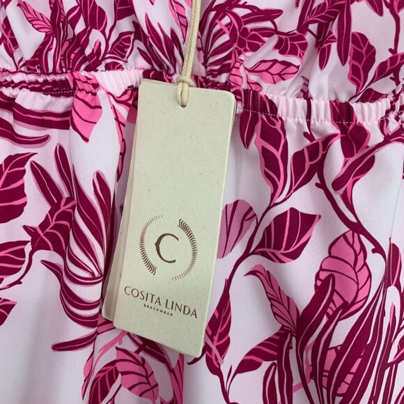 Cosita Linda Dress Pink Maxi Swim Coverup Floral Print VNeck Tassel - Picture 5 of 16